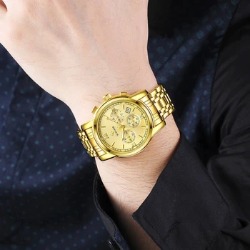 WWOOR Mužov Vojenské Športové Náramkové Hodinky Luxusné Zlaté Quartz Chronograf Hodinky Pánske Business Vodotesné Hodinky Plné Oceľové Montre Homme