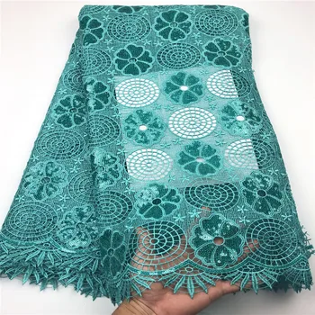 2019 nových Afrických modrá Čipky Textílie 5 dvore Vysoko Kvalitný kábel čipky Rozpustné vo Vode Nigérijský čipky textílie pre strany CHYG1 (12)