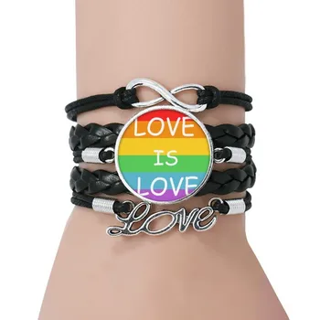 Rainbow Homosexuálov, Lesbičiek a Transsexuálov LGBT Náramok Lásky Black Twisted Kožené Lano Náramok