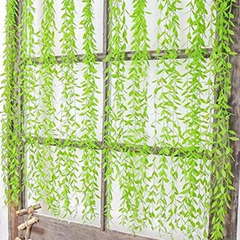 12Pcs umelý ratan pre domáce dekorácie, svadobné záhradné steny umelý ratan zelený veniec vŕbové listy 1