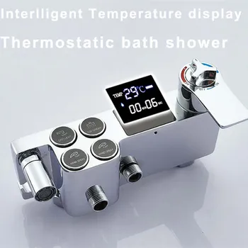 Chrome Termostatické Sprcha Set Štyroch Funkčných Kúpeľňa So Sprchou Batérie, Mosadz Mixér Ťuknite Na Položku Inteligentných Digitálnych Vaňa Sprcha Systém