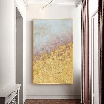 Moderný Minimalistický Verande Svetlo Luxusné Dekoračné Maľby Vertikálna Verzia Severské Zlato Listu Ručne maľované Abstraktnú olejomaľbu