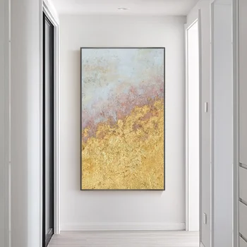 Moderný Minimalistický Verande Svetlo Luxusné Dekoračné Maľby Vertikálna Verzia Severské Zlato Listu Ručne maľované Abstraktnú olejomaľbu