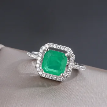 Móda Vintage 925 Pevné Mincový Striebro Emerald Drahokam Birthstone Svadobné Angažovanosti Žien Krúžok Jemné Šperky Veľkoobchod