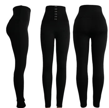2020 nové Amazon želanie hot predaj žena čierna vysoký pás tlačidlo boky bežné návleky na nohavice