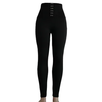 2020 nové Amazon želanie hot predaj žena čierna vysoký pás tlačidlo boky bežné návleky na nohavice