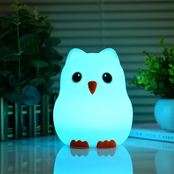 Vták LED Nočné Svetlo Dotykový Senzor 9 Silikónové Farby Owl Lampa USB Batérie Powered Spálňa Nočná Lampa pre Deti Baby Darček