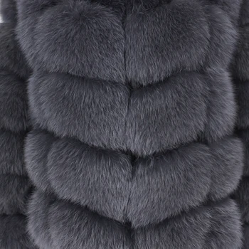 Luxusný Stojan Golier 2020 Nová Zimná Bunda Ženy, Skutočné Kožušiny Vesta Kabát Prírodné Veľké Načechraný Fox Kožušiny Vrchné Oblečenie Streetwear Hrubé Teplé