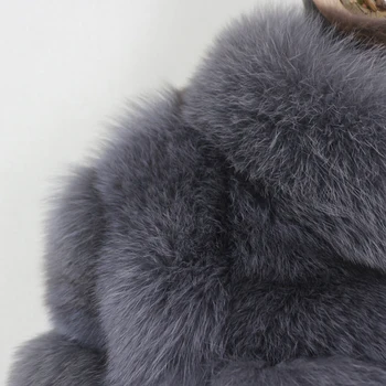 Luxusný Stojan Golier 2020 Nová Zimná Bunda Ženy, Skutočné Kožušiny Vesta Kabát Prírodné Veľké Načechraný Fox Kožušiny Vrchné Oblečenie Streetwear Hrubé Teplé