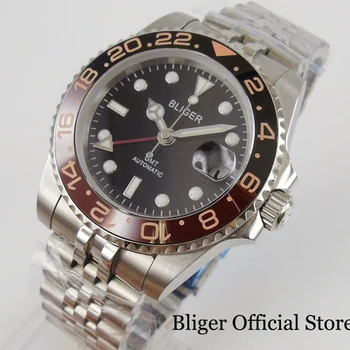 BLIGER Nové GMT Classic 40 mm Muži Mechanické Náramkové hodinky Výročia Kapely Otáčanie Panelu Keramická Fazeta
