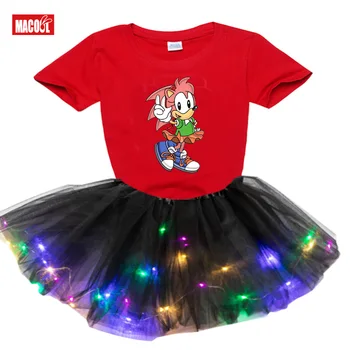 Dievčatá Oblečenie Súpravy Svetla LED Tutu Šaty+Tričko 2020 Nové Letné princezná dievčatká Módne Deti Oblečenie Bežné Nastaviť Deti