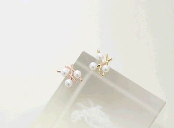 Zlaté & Strieborné Pozlátené Kovové Stick Kríž Simulované Pearl Módne Stud Náušnice pre Ženy piercing Módne Šperky