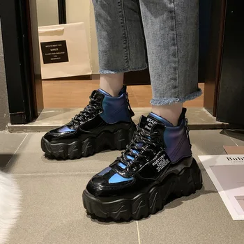 Juhokórejský verzia Ocko je topánky dámske späť dvojité zips voľné tortu hrubé-soled 2020 zimné nové semiš vysoké podpätky obuvi
