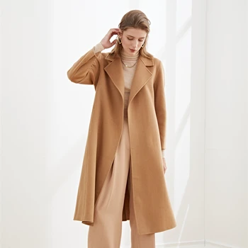 Austrálskej Vlny Kabát dámske Oblečenie Klasické Klope Čipky Long Double Stretávajú Vlnené Kabát Jeseň A Zimu 2020 Nové