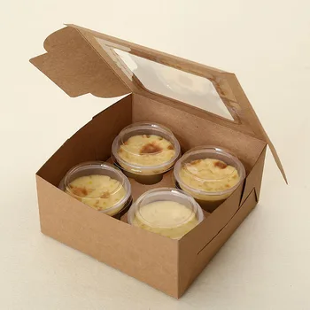 Kraftpaper 4 diery Cupcake Cup Cake Muffin Box Transparentné Okno Západnej Pečivo Cake Box