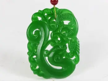 LETSFUN Jemné Šperky Prírodné Zelené Ručne vyrezávané Čínsky Hetian Jaspis Dragon a Phoenix Prívesok Doprava Zadarmo
