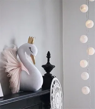 Roztomilý 3D Zlatá Koruna Swan Wall Art Visí Dievča Swan Bábika plyšová Zvieracie Hlavy Steny Výzdoba Pre Deti Izba Darček k Narodeninám