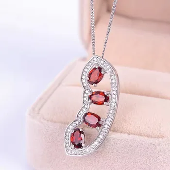Luxusný Červený Granát Fazuľa Náhrdelník Ženy, Rýdzeho Striebra 925 Jemné Šperky, 4*6*4pcs Drahokam, Velvet Box Certifikát FN230