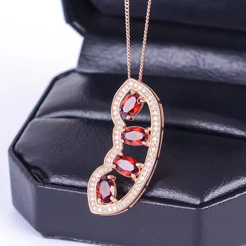 Luxusný Červený Granát Fazuľa Náhrdelník Ženy, Rýdzeho Striebra 925 Jemné Šperky, 4*6*4pcs Drahokam, Velvet Box Certifikát FN230