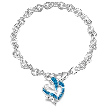 Kúzlo Šperky Pre Ženy Lepidlo Drop Modrý Opál Delfíny Srdce Tvar Náramky Femme Farba Reťazca Odkaz Strane Reťazca Svadobný Dar