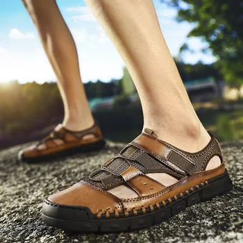 Letné Mužov Sandále originálne kožené Módne, Pohodlné Mäkké gumové Papuče Bežné Priedušná Vonkajší Pláže Topánky veľká veľkosť 48