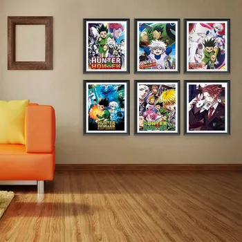 6pcs/set Hunter x Hunter Plagát, Obľúbené Klasické Japonské Anime Domova Retro Plagátu Vytlačí Hodváb Wall Art Domov Izba Dekor