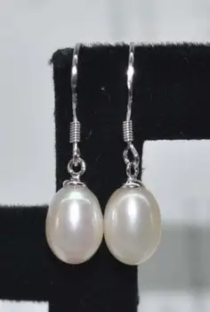 Doprava zadarmo >>>>ušľachtilý šperky AAA Veľkoobchod 5 párov 7-8 mm, biela ryža FW pearl visieť náušnice 925s háčik