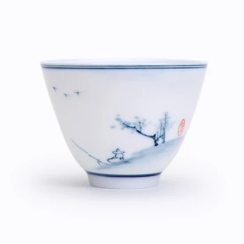 Nové Jingdezhen Modrá a Biela Šálku Čaju Ručne maľované Rybka Keramický Hrnček Porcelánu Čínskej Kung-Fu Drinkware