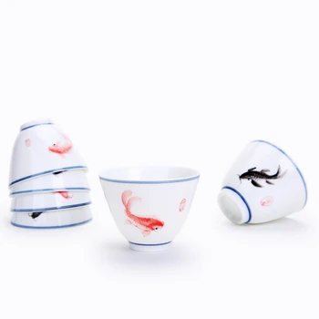 Nové Jingdezhen Modrá a Biela Šálku Čaju Ručne maľované Rybka Keramický Hrnček Porcelánu Čínskej Kung-Fu Drinkware