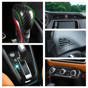 Carbon Fiber Vzhľad Interiéru Prerobit Auta Strednej Vzduchu AC Ovládací Panel / Gear Box Gombík Hlavu Krytie Výbava Pre Nissan Kopy 2016 - 2021