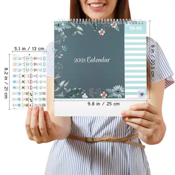 2021 Stolový Kalendár 12 Mesiacov Stojí Kalendár Beží 2021 Celý Rok Kalendár Bonus 2 Listy Samolepky pre Domov a Kanceláriu