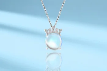 Fantasy modrá nádherný moonstone clavicle reťazca jednoduché zirkón koruny 925 strieborný náhrdelník nové športy a voľný štýl
