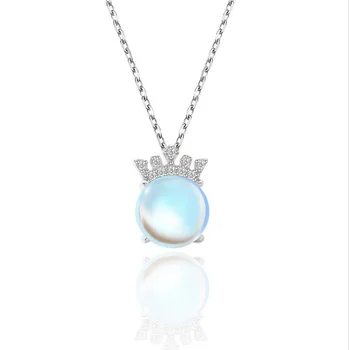 Fantasy modrá nádherný moonstone clavicle reťazca jednoduché zirkón koruny 925 strieborný náhrdelník nové športy a voľný štýl