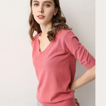 Predáva 2 ks/veľa-Jar / Leto 2020 nové pletené tvaru dámy voľné klesnutie T-shirt zanechať správu a vyberte farby