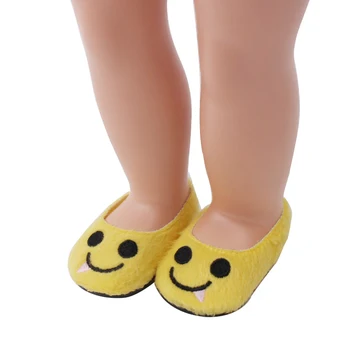 18-palcové Dievčatá bábiky topánky žltá usmievavá tvár načechraný obuvi Americký nové narodený príslušenstvo hračky pre deti fit 43 cm baby s210