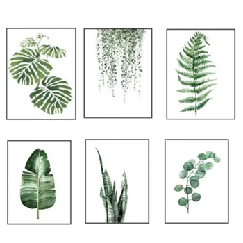 Home Decor Maľovanie Nordická Zelená Rastlina Leaf Plátno Umenie Plagátu Tlač Stene Obraz Domova