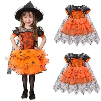 1-5T Módne Deti, Dievčatá, Čarodejnice Čipky Princezná Šaty Dievčatká Halloween Tekvica Kostým Party Šaty