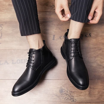 Lcxmnd pánske topánky 2020 nové módne kórejský top vysoká kožené pánske univerzálne pánske topánky