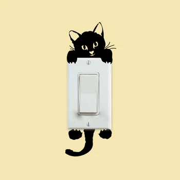 1Pc Roztomilý Kreslený Mačka Stenu, On-off vypínač Nálepky Dieťa Light Switch Zásuvky Domáce Dekorácie Obývacia Izba Samolepky na Stenu