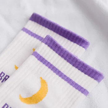 Ženy Harajuku Hip Hop Jeseň Pružné Rebrá Výbava Dlho Posádky Ponožky New Moon Písmená Tlačené Pruhy Páry Bavlna Trubice Pančuchový Tovar