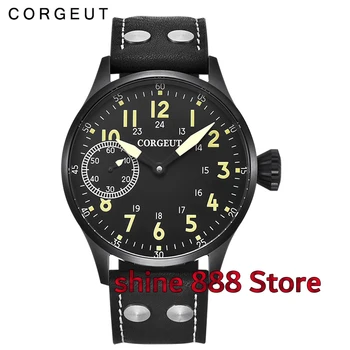 Kartáčovaný 43mm corgeut black dial zafírové sklo 6497 ručné navíjanie pánske hodinky