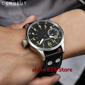 Kartáčovaný 43mm corgeut black dial zafírové sklo 6497 ručné navíjanie pánske hodinky