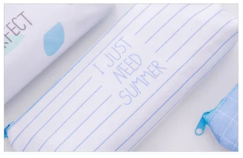 1pc Svieži štýl Modré plátno Ceruzka tašky Mriežky Roztomilý kancelárske potreby Skladovanie Taška ceruzky prípade, Školské potreby(ss-351)