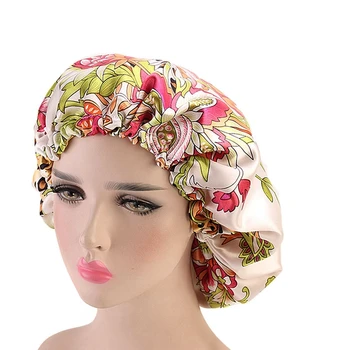 Ženy dvojitou Vrstvou Hodvábne DU-RAG Vlasy Kryt Príslušenstvo Vlna Čiapky Handry Kvetinový Salón Bonnet Klobúk Turban Durag Headwrap