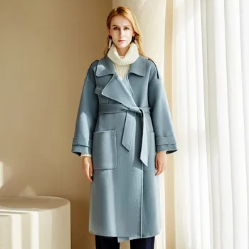 Nové Módne Ženy Ručne šité Cashmere Coats Žena Nadrozmerné X-dlhé voľné Oblečenie, Vlnená Dvakrát čelil Zimný kabát