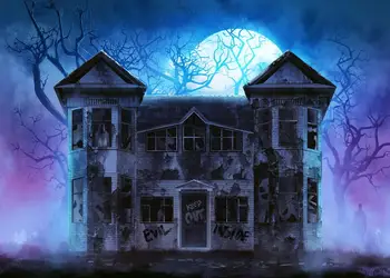 Halloween fotografie pozadie strašidelný dom temnej noci mesiac hrozné, dom, strom vidieku pozadí photo studio rekvizity