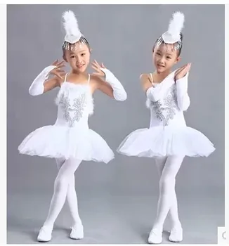 90-165cm Dance Trikot Dievčatá Balet Tutu White Swan Lake Kostým Baletné Oblečenie Detí Fáze Výkonu Tanec Doprava Zadarmo
