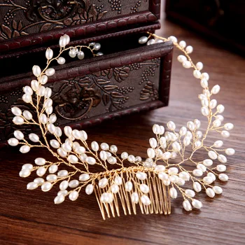 35 cm Barokový Pearl Queen Kráľ Nevesta Hairbands Šperky Headdress Svadobné Svadobné Tiaras a Koruny Vlasy Príslušenstvo Strana Darček