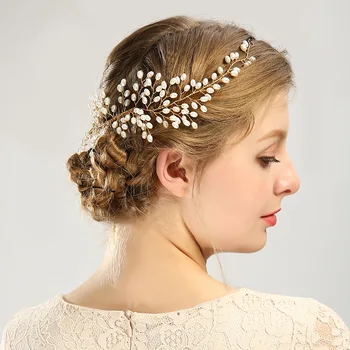 35 cm Barokový Pearl Queen Kráľ Nevesta Hairbands Šperky Headdress Svadobné Svadobné Tiaras a Koruny Vlasy Príslušenstvo Strana Darček
