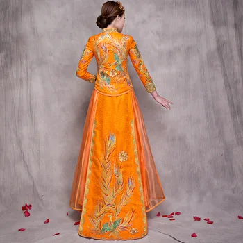 Svadobné cheongsam tradičnej Čínskej nevesty šaty Dávnych manželstva kostým, šaty oblečenie dámske výšivky phoenix červená Qipao
